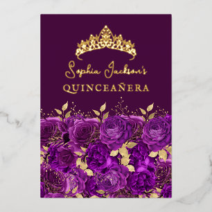 Purple Gold Floral Rose Quinceanera