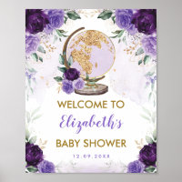 Purple Gold Floral Travel Adventure Baby Shower