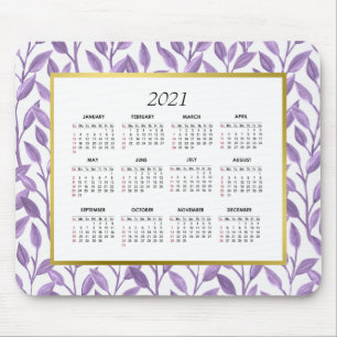 Purple & Gold Floral Vines   2021 Calendar Mouse Mat