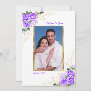 Purple Gold Floral Watercolor Photo Wedding Invitation