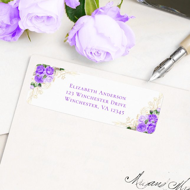 Purple Gold Floral Watercolor Wedding Address (Creator Uploaded)