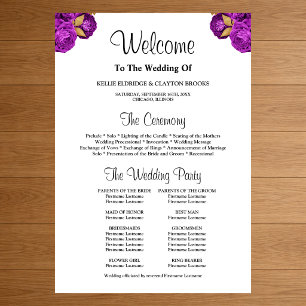 Purple/Gold Floral Wedding Ceremony Program Sign