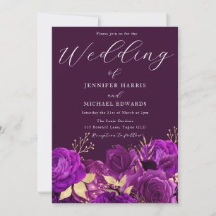 Purple & Gold Floral Wedding Invitation