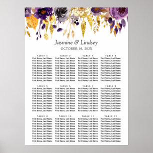 Purple Gold Floral Wedding Seating Chart Poster