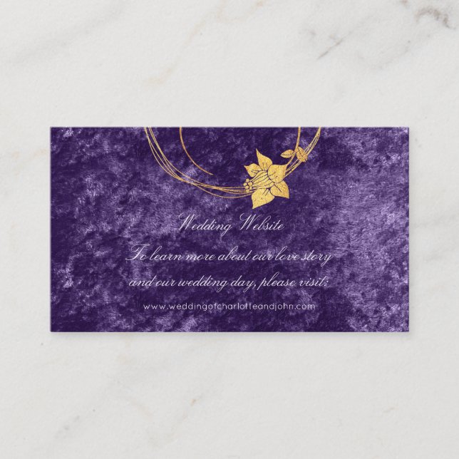 Purple Gold Floral Wedding Website Velvet Violet Enclosure Card (Front)