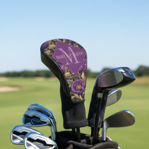 Purple Gold Floral William Morris Elegant Monogram Golf Head Cover