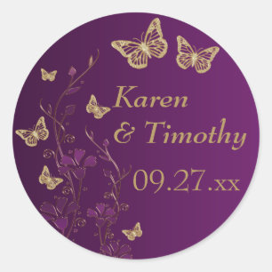 Purple, Gold Floral with Butterflies Sticker
