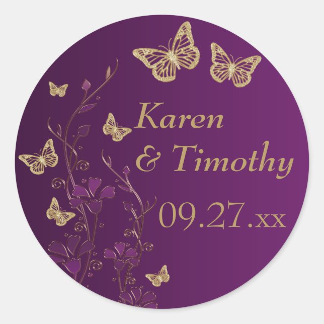 Purple, Gold Floral with Butterflies Sticker (Front)