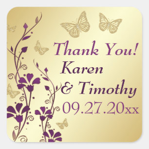 Purple, Gold Floral with Butterflies Sticker