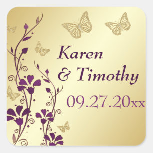 Purple, Gold Floral with Butterflies Sticker