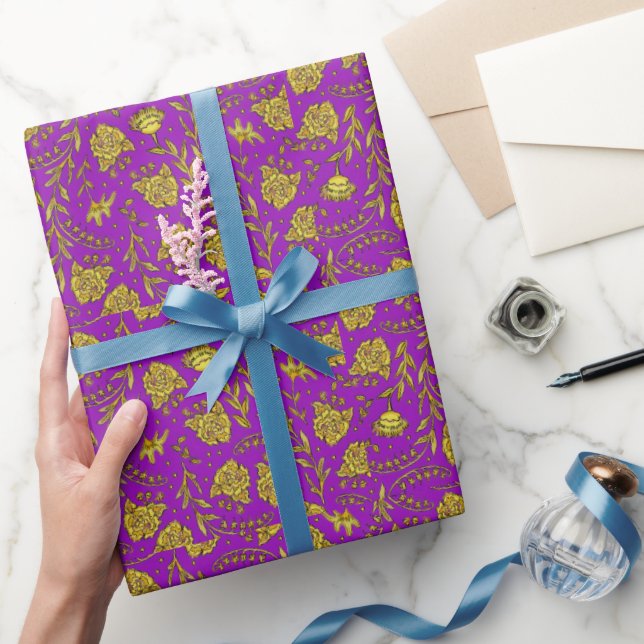 Purple & Gold Floral Wrapping Paper (Gifting)