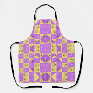 Purple gold Flower seamless Checkerboard pattern Apron