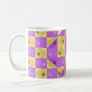 Purple gold Flower seamless Checkerboard pattern Coffee Mug