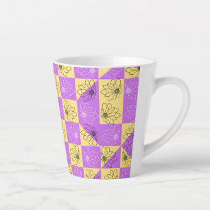 Purple gold Flower seamless Checkerboard pattern Latte Mug
