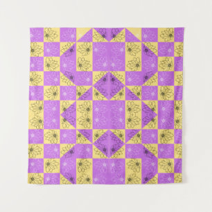 Purple gold Flower seamless Checkerboard pattern Tapestry