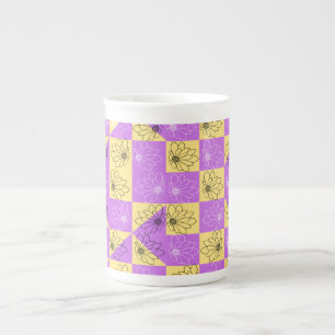 Purple gold Flower seamless Chequerboard pattern Bone China Mug