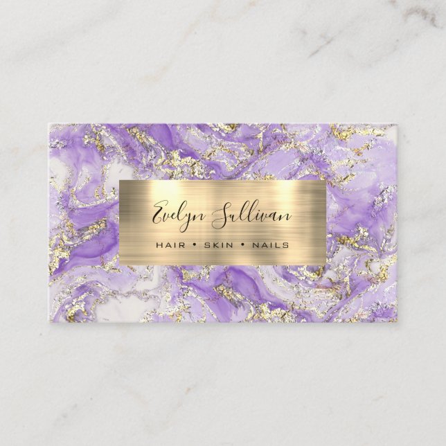 Purple Gold Fluid Marble Business Card (Front)
