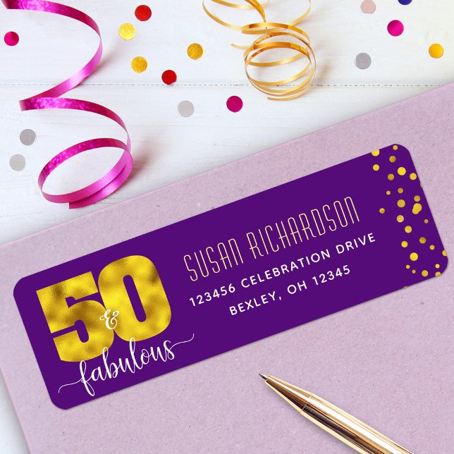 Purple gold foil 50 and fabulous return address (Creator Uploaded)