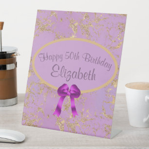 Purple Gold Foil 50th Birthday  Pedestal Sign