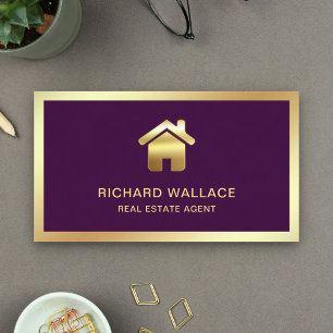 Purple Gold Foil Home Logo Real Estate Agent Business Card