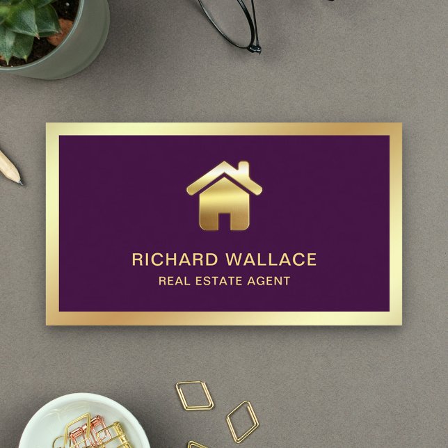 Purple Gold Foil Home Logo Real Estate Agent Business Card (Creator Uploaded)