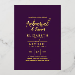 Purple Gold Foil Wedding Rehearsal and Dinner