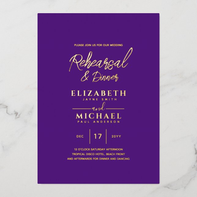 Purple Gold Foil Wedding Rehearsal and Dinner (Front)