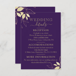 Purple & Gold Foliage Modern Botanical Wedding Enclosure Card