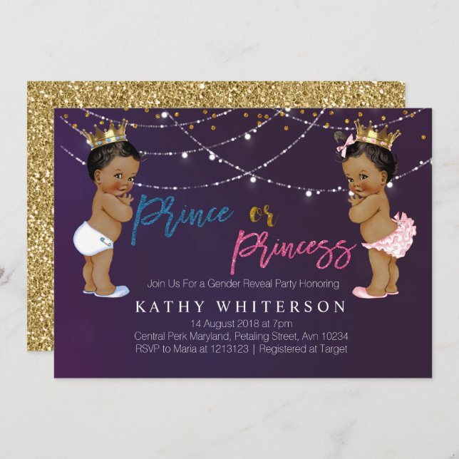 Purple Gold gender reveal Invitation (Front/Back)