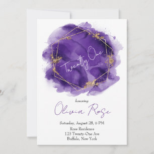 Purple Gold Geometric Chic 21st Birthday Party Invitation