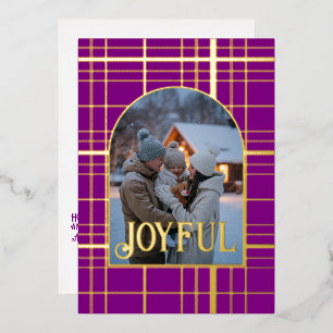 Purple & Gold Gingham Christmas Holiday Photo