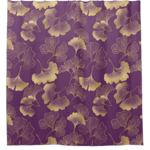 Purple Gold Ginkgo Art Deco Leaf Pattern Shower Curtain