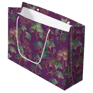 Purple Gold Ginkgo Japanese Botanical Pattern Large Gift Bag