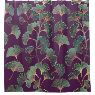 Purple Gold Ginkgo Japanese Botanical Pattern Shower Curtain