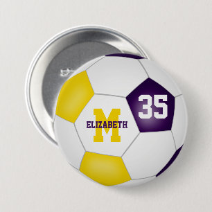 purple gold girls boys soccer team colours 7.5 cm round badge
