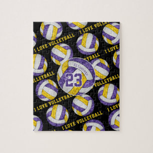 purple gold girls I love volleyball personalised Jigsaw Puzzle