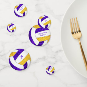 purple gold girls volleyball birthday personalised confetti
