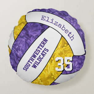 purple gold girls volleyball team keepsake round cushion