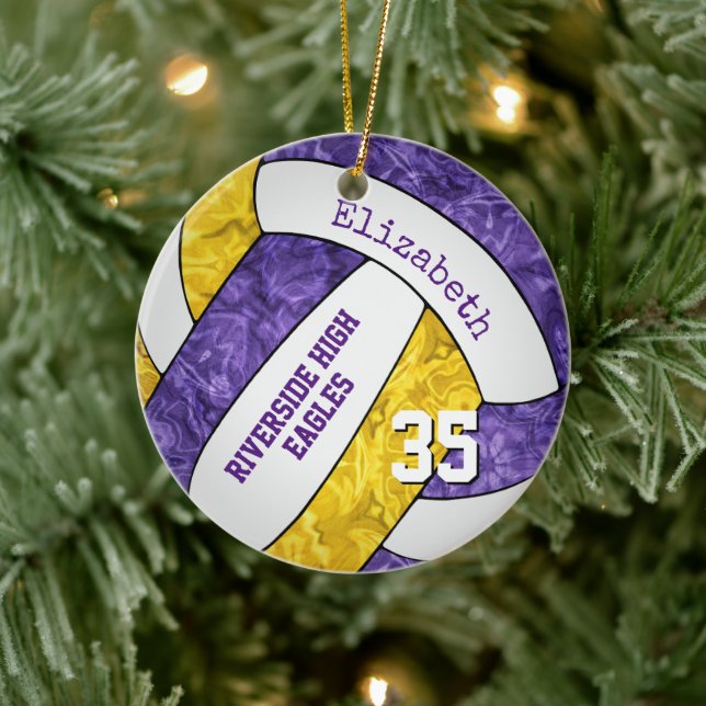 purple gold girly volleyball team colors ceramic tree decoration (Tree)