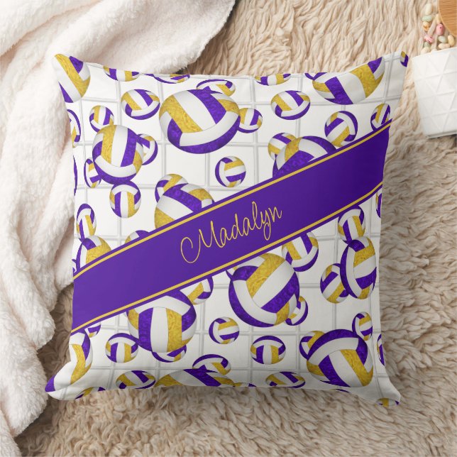 Purple gold girly volleyballs pattern net accent cushion (Blanket)