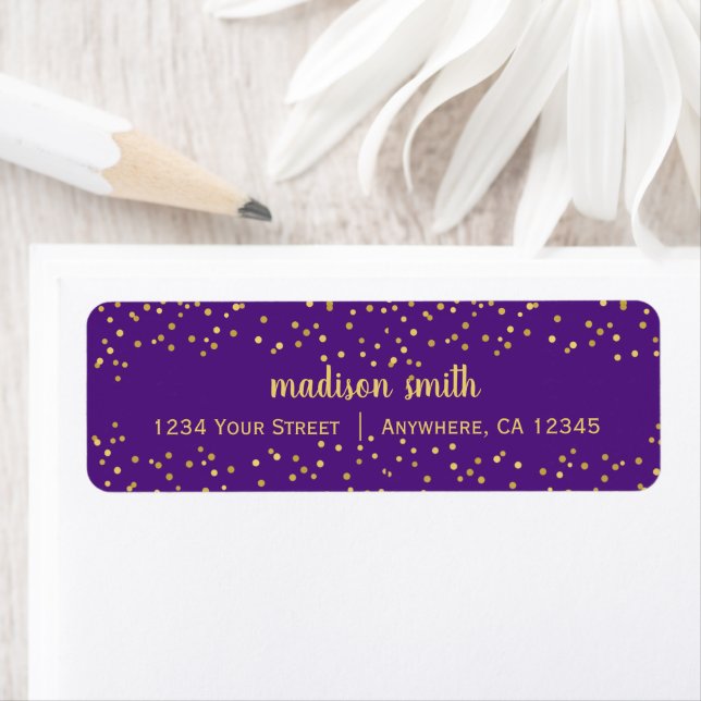 Purple Gold Glam Glitter Confetti | Return Address (Insitu)