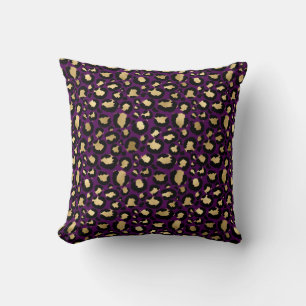 Purple & Gold Glam Leopard Cushion