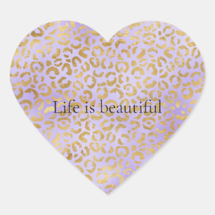 Purple Gold Glam Leopard Print   Heart Sticker