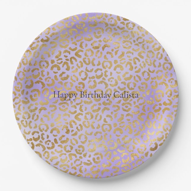 Purple Gold Glam Leopard Print    Paper Plate (Front)