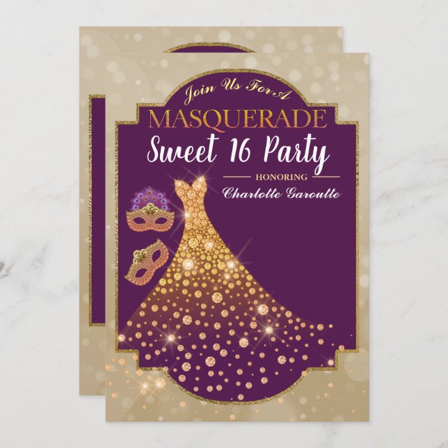 Purple Gold Glam Sweet 16 Birthday Invitation (Front/Back)