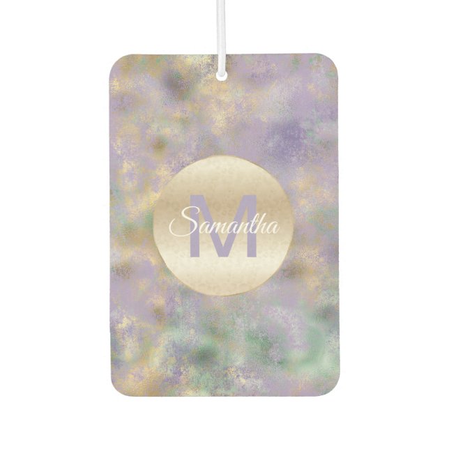 Purple Gold Glam Teal Abstract Monogram Car Air Freshener (Front)