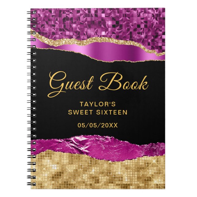 Purple Gold Glam Tears Sweet Sixteen Guest Book (Front)