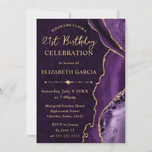 Purple & Gold Glitter Agate and marble Birthday Invitation