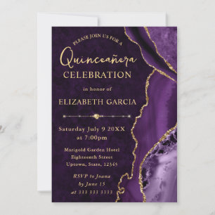 Purple & Gold Glitter Agate and marble Quinceanera Invitation