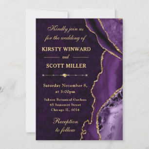 Purple  & Gold Glitter Agate and marble Wedding Invitation